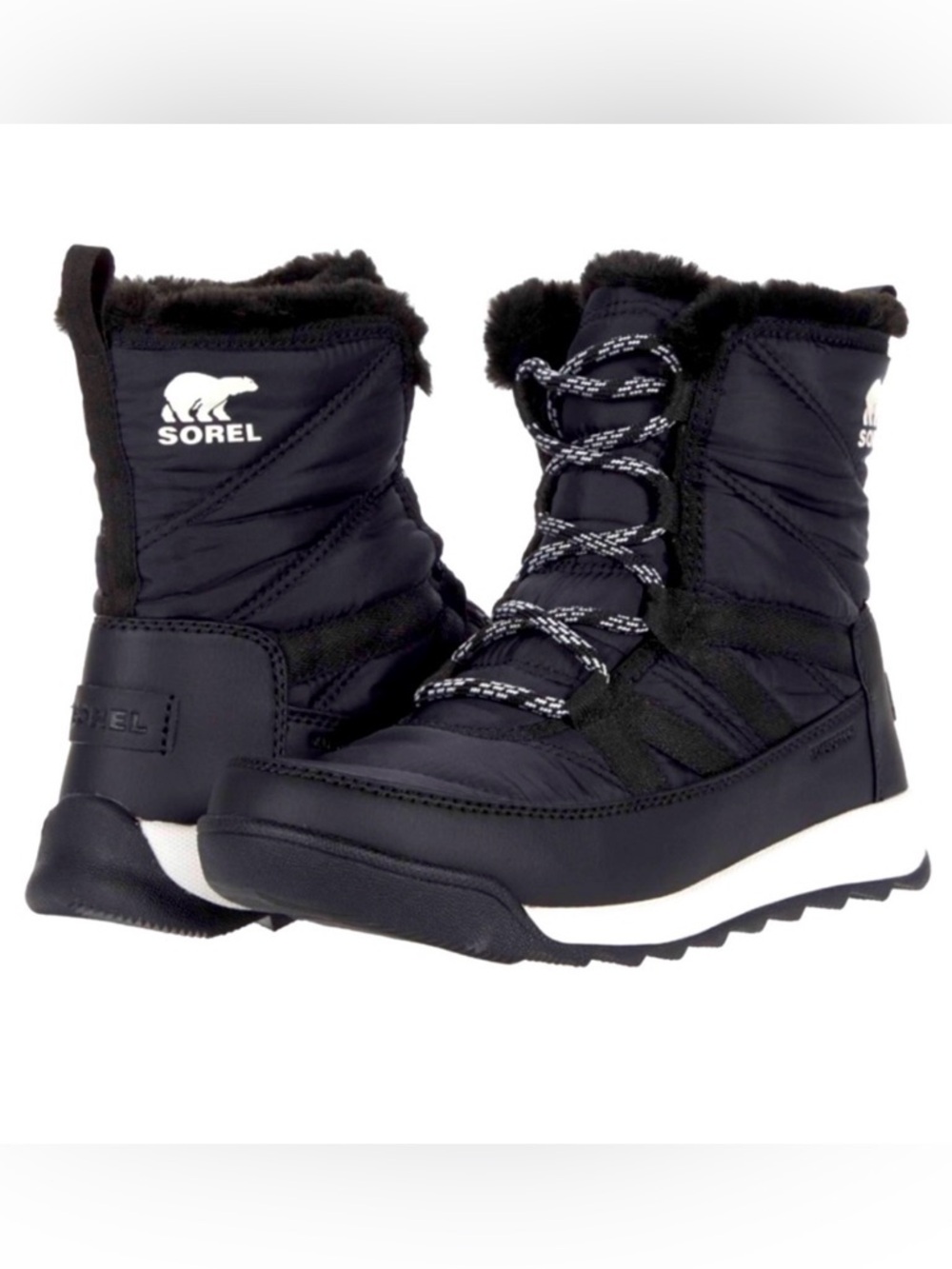 Sorel Snow Boots Black Faux-Fur Lined Lace-Up Winter Boots Waterproof NEW
